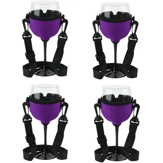 4 Stück Weinglashalter zum Umhängen Becherhalter zum Umhängen Weinhalter Gläserhalter Weinglas Halterung Wine Glass Holder für Weihnachten, Weinfest, Hochzeit, Geburtstag, Party (Violett)