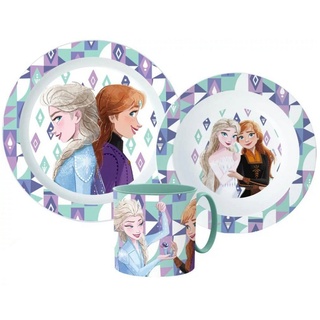 Disney Kindergeschirr-Set Disney Die Eiskönigin Elsa Kinder Geschirr-Set 3 teilig (3-tlg), 1 Personen, Kunststoff, Becher Teller Schüssel bunt