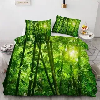 Bettwäsche-Set 155x220cm 3-teilig Mikrofaser Bambus Wald Motiv mit Reißverschluss