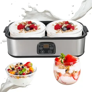 2L Joghurtbereiter,Joghurtmaschine mit 2 Gläsern,Joghurt Maker mit Temperatursteuerung und Time, multifunktionaler automatischer griechischer Joghurtbereiter, (EU -Stecker 220 V)