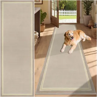 SUNMME Teppich Läufer 40 x 200 cm rutschfest Teppichläufer, Kurzflor Küchenläufer, Waschbar, Faltbar, für Eingang, Küche Beige