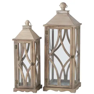 Boltze Holzlaterne KAROL, groß, 2er-Set - Braun