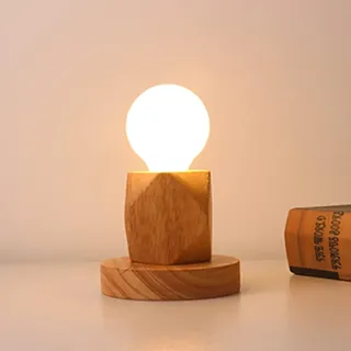 Mengjay Holz -Würfel Tischleuchte, Holz Tischlampe mit E27 Fassung, bis max.60W, Dekoleuchte für Edison retro industrial Glühbirnen,ohne Leuchtmittel für Wohnzimmer, Schlafzimmer und Büro (B)
