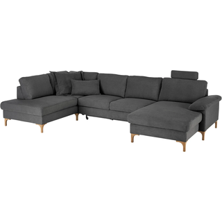 Wohnlandschaft 3C CANDY "Lecce, wahlweise PUR-Schaumstoff oder Tonnentaschenfederkern U-Form", schwarz, B:339cm H:86cm T:220cm, 95% Polyester, 5% Nylon, Sofas, Wohnlandschaft, Bettkasten in Umbauecke und Longchair, sowie Querschläfer im 2-Sitzer