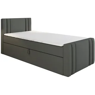 a&j möbelland gmbh Boxspringbett, Jugendbett KLAUS 100x200 (Rechts) mit Bettkästen, Bonell-Matratze und Topper. Farbe: Dunkelgrau. - Dunkelgrau