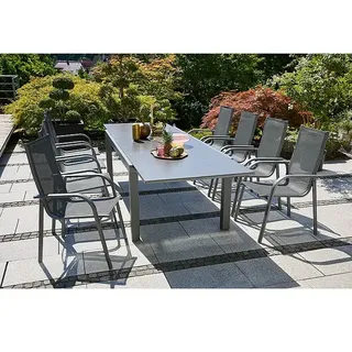 Sunfun Maja Gartenmöbel-Set  (9 -tlg., Aluminium, Naturstein, Textilen, Anthrazit)
