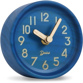Driini Analoge Tischuhr aus Holz - 10,9 cm Dekorative Kiefernholz-Uhr, kein Tick-Design - leicht zu lesen, leise Sweep Kaminuhr - leise Tischuhren mit Holzkörper, Zeigern und Batterieabdeckung, Blau