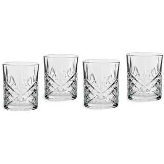 ECHTWERK Whisky Gläser Set 4-teilig, 330 ml - Rum Gläser, Robuste Kristallglas Tumbler in Schliffoptik mit Reliefstruktur, bleifrei, spülmaschinenfest, 9,8 x 8,2 cm