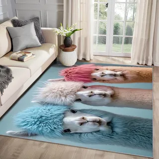 MMYAOKEN Lama Teppich Wohnzimmer 120x170 Kinder Lustige Alpaka Deko, Teppich Kurzflor, Weich rutschfest Waschbare Teppiche, Bettvorleger Schlafzimmer Kinderzimmer