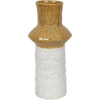 Senfgelbe/weiße Keramikvase, 17 X 17 X 34 Cm