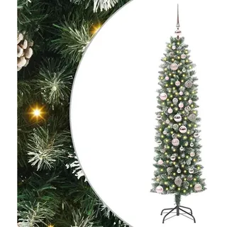 vidaXL Künstlicher schlanker Weihnachtsbaum Grün/Weiß 150 cm