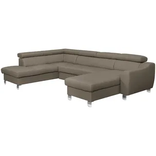 Livetastic Wohnlandschaft, Taupe, Metall, Echtleder, Rindleder, 5-Sitzer, U-Form, 315x208 cm, Made in EU, Bettkasten erhältlich, Lederauswahl, Bettfunktion Rücken echt, Wohnzimmer, Sofas & Couches, Wohnlandschaften, Wohnlandschaft U-Form