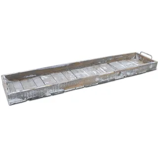 Holz Deko Tablett XXL Used Look mit Griffen aus Metall - 90 x 20 cm - Servier und Kerzen Brett rechteckig - Kerzentablett Servierschale Tisch Deko Servier Kerzen Brett Weihnachten
