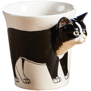 Katzen Tasse/Kaffee-Becher/Cat Mug/3D-Motiv/Keramik-Tasse-Katze schwarz weiss