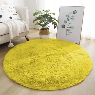 Lifup Teppich Shaggy Anti Rutsch Pflegeleicht, Rund Langflor Teppich für Wohnzimmer Schlafzimmer Kinderzimmer Gelb 140 cm