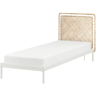 IKEA VEVELSTAD Bettgestell mit 1 Kopfteil weiß/Tolkning Rattan