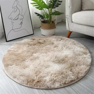 Highdi Teppich Rund Hochflor 60/80/110/120/160/180/200cm Wohnzimmer Flauschig, Weich Shaggy Teppiche Flauschig Runder Teppich Teppiche Area Rug für Kinderzimmer Schlafzimmer (Beige,60cm)