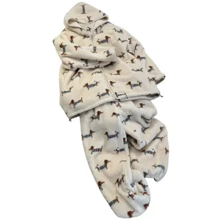 Fituenly Dackel-Pyjama-Set Für Damen – Flauschiger Fleece-Pyjama, 2-teilig, Warm, Hose, Loungewear, Schlafanzug