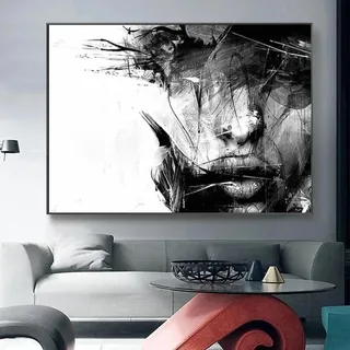 ZHUOYA Schwarz-weißes abstraktes weibliches Leinwandgemälde, modernes Poster und Druckkunst, Mode-Wandgemälde, Wohnzimmer-Dekoration, 70 x 100 cm, rahmenlos