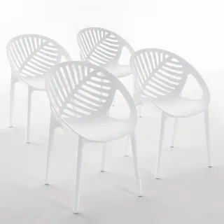 RATTATAN Set mit 4 stapelbaren Stühlen aus Polypropylen mit Glasfaser, für Garten, Bar und Restaurant, robuste und leichte Struktur – Vivian–Weiß
