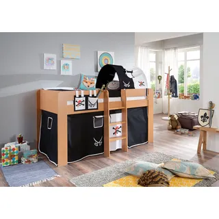 RELITA Hochbett Andi 90 x 200 cm Buche massiv schwarz pirat