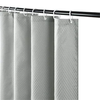 Furlinic Duschvorhang Überlänge 180x210 für Badewanne und Bad, Schwerer Badvorhang aus Stoff Wasserabweisend Waschbar Anti-shcimmel, Shower Curtains mit 12 Duschvorhangringen Waffelmuster Grau.