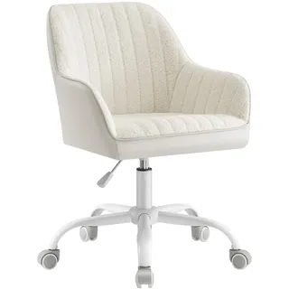 SONGMICS Bürostuhl, Drehstuhl, Sherpa und Kunstleder, Schaumstoffpolsterung, höhenverstellbar, für Arbeitszimmer, Bar, cappuccinobeige-wolkenweiß OBG012W01
