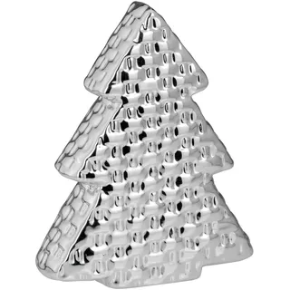 glänzender Dekobaum 16.5 cm silberner Porzellan Tannenbaum - Weihnachtsdeko