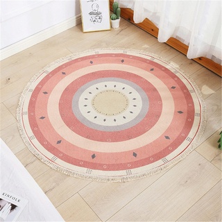EXQULEG Runder Teppich, Mandala Teppich Boho Marokko Stil Design Baumwolle Handgemachte mit Quaste Rund Teppiche für Kinderzimmer Wohnzimmer Dekoration (L,150cm)