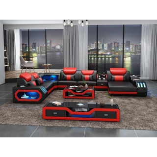JVmoebel Ecksofa, Design Big Sofa mit USB Ecksofa Couch Wohlandschaft U Form rot|schwarz