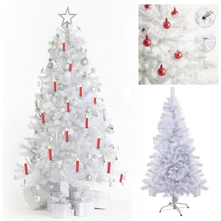 SunJas Künstlicher Weihnachtsbaum XM-3-9, 120cm-180cm Weihnachtsbäume Tannenbaum mit Ständer Christbaum weiß 150 cm