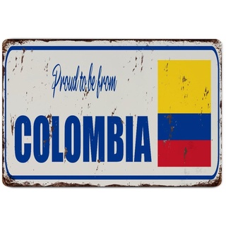 Yelolyio Proud to Be from Colombia Vintage Metallschild Poster Kolumbien Flagge Metall Blechschild Land Souvenir Geschenk Wandschild für Wohnzimmer Küche Veranda 20,3 x 30,5 cm Einweihungsgeschenk