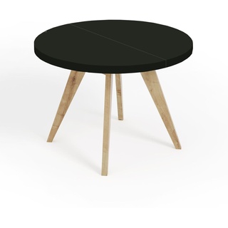 Runder Ausziehbarer Tisch für Esszimmer, LORA, Loft-Stil, Skandinavische, Durchmesser: 100 / 150 cm, Farbe: Schwarz / Buche Natur