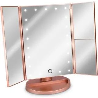 Alliandis Led-kosmetikspiegel, Faltbarer Standspiegel – Beleuchteter Schminkspiegel, 2-3-fach Vergrößernder Schminkspiegel – Roségold Langray