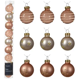 Decoris season decorations Weihnachtsbaumkugel, Weihnachtskugeln Glas mit Motiven 3cm 9er Set - Prickelndrosa / Perle rosa|weiß