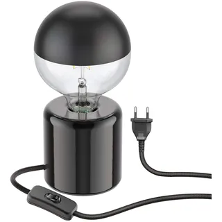 ledscom.de Tischlampe TIPO Porzellan rund schwarz Kugel inkl. E27 G125 Kopfspiegel Lampe warm-weiß 660lm