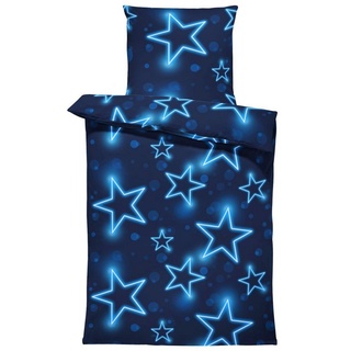 Bettwäsche »Sterne«, One Home, Mikrofaser, 2 teilig, leuchtoptik, Übergröße blau 1 St. x 155 cm x 220 cm