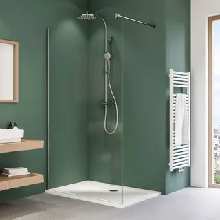 Breuer Entra Walk-In Duschwand alleinstehend Stabilisator zur Wand Klarglas hell 120 cm - Alu Silber matt - 0886 001 001 040