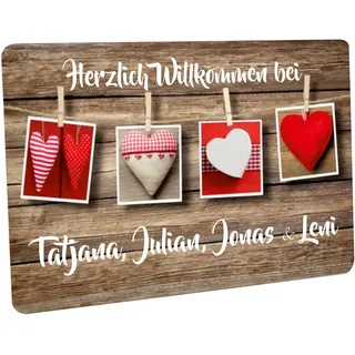 Crealuxe Fussmatte 'Wunschtext/Wunschname - Herzmotive - Herzlich Willkommen - personalisiert, Fußabtreter, Fußmatte rutschfest, Paare & Familie
