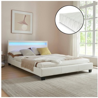 Corium Polsterbett (Bett und Matratze), LED-Bett »Paris« mit Matratze 140x200cm weiß weiß