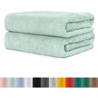 BaSaTex Saunatuch Set XXL, 2er Pack, 80x200 cm, Mint | 100% Baumwolle, Made in Green, Aufhängeschlaufe, Saugstark und Weich