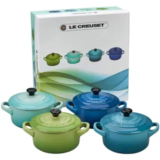 Le Creuset Steinzeug 4er Set Mini-Cocottes,0,2L Palm, Cool Mint, Karibik, Marseille