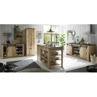 furn.design Küche Einbauküche Küchen-Set 5-tlg Used Wood Vintage Küchenblock mit Kochinsel in Küchenschrank Set 5-teilig