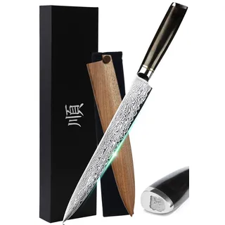 YOUSUNLONG Yanagiba-Messer 245 mm - Japanisches Damaststahl-Sushi- und Sashimi-Messer - Scheide aus Walnussholz und Griff aus Ebenholz - Präzises Schneiden von Fisch, Fleisch und Geflügel