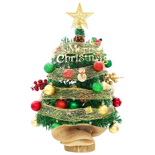 1.5FT Tisch-Weihnachtsbaum mit Top Star Red Green Balls Ribbon Mini kuenstlicher Weihnachtsbaum fuer Schreibtisch Classic Series Weihnachtsdekoration