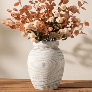 Hanobe Bodenvase Groß Vase 53cm Holzvase Thuja Hoch für Flur Wohnzimmer | Landhaus Blumenvase Beige Holzvase für Tisch Kaminkonsole, Rustikal Deko Vase für Esstisch, Flur, für Pampasgras