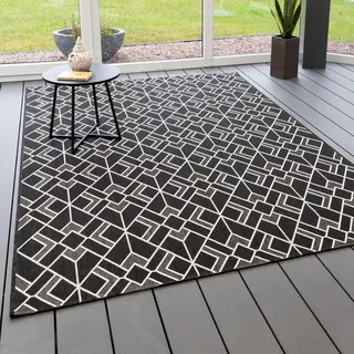 Steffensmeier In- und Outdoor Teppich Bergen Küche Balkon Garten Flur, wasserfest, Kunststoff, Raute Schwarz, Größe: 133x190 cm