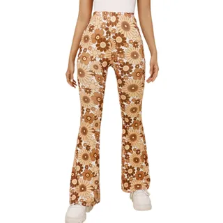 EMATOP Hose Damen Boho Strandhose Hippie Blumen Schlaghose Weites Bein Palazzo Sommerhose Elegant High Waist Bootcut Freizeithose Schön Blumen Druck Caprihose Elastische Taille Yogahose