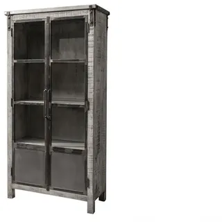MASSIVMOEBEL24.DE Vitrine Mango 90 x 40 x 180 cm Grau