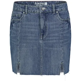 Sublevel Damen Mini Jeans Rock LSL-482 kurzer Damenrock mit Schlitzen Middle Blue Denim M286 M - M